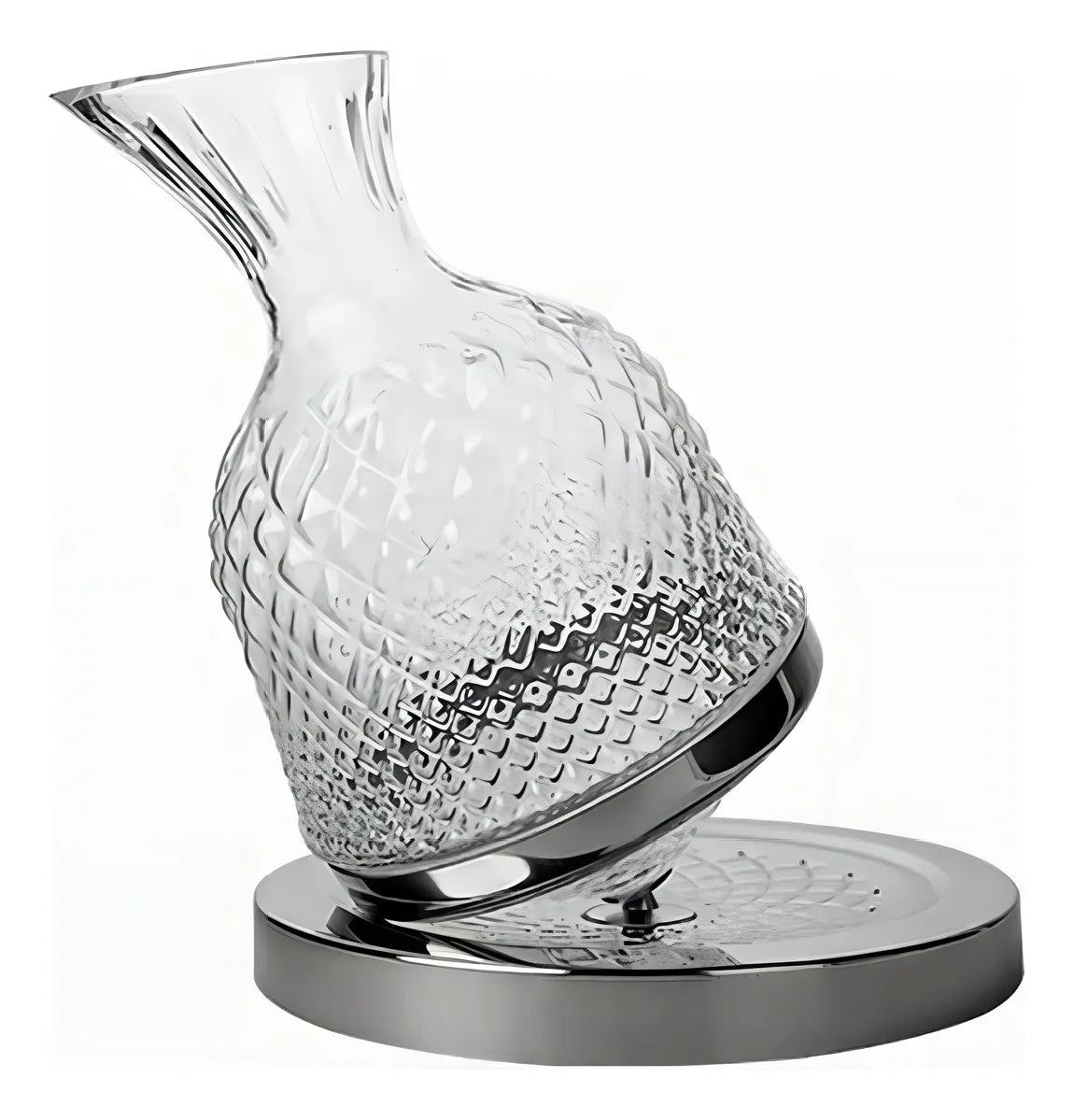 Decanter De Vinho CRISTAL  Giratório Gira 360° Base Aço Inox 1500ml