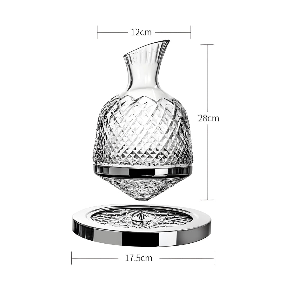 Decanter De Vinho CRISTAL  Giratório Gira 360° Base Aço Inox 1500ml
